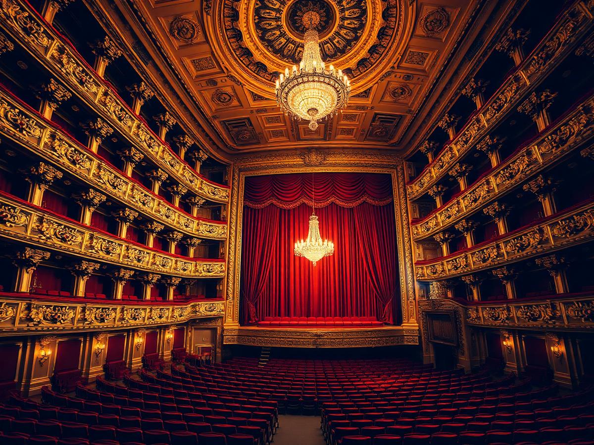Salle de théâtre prestigieuse aux balcons dorés